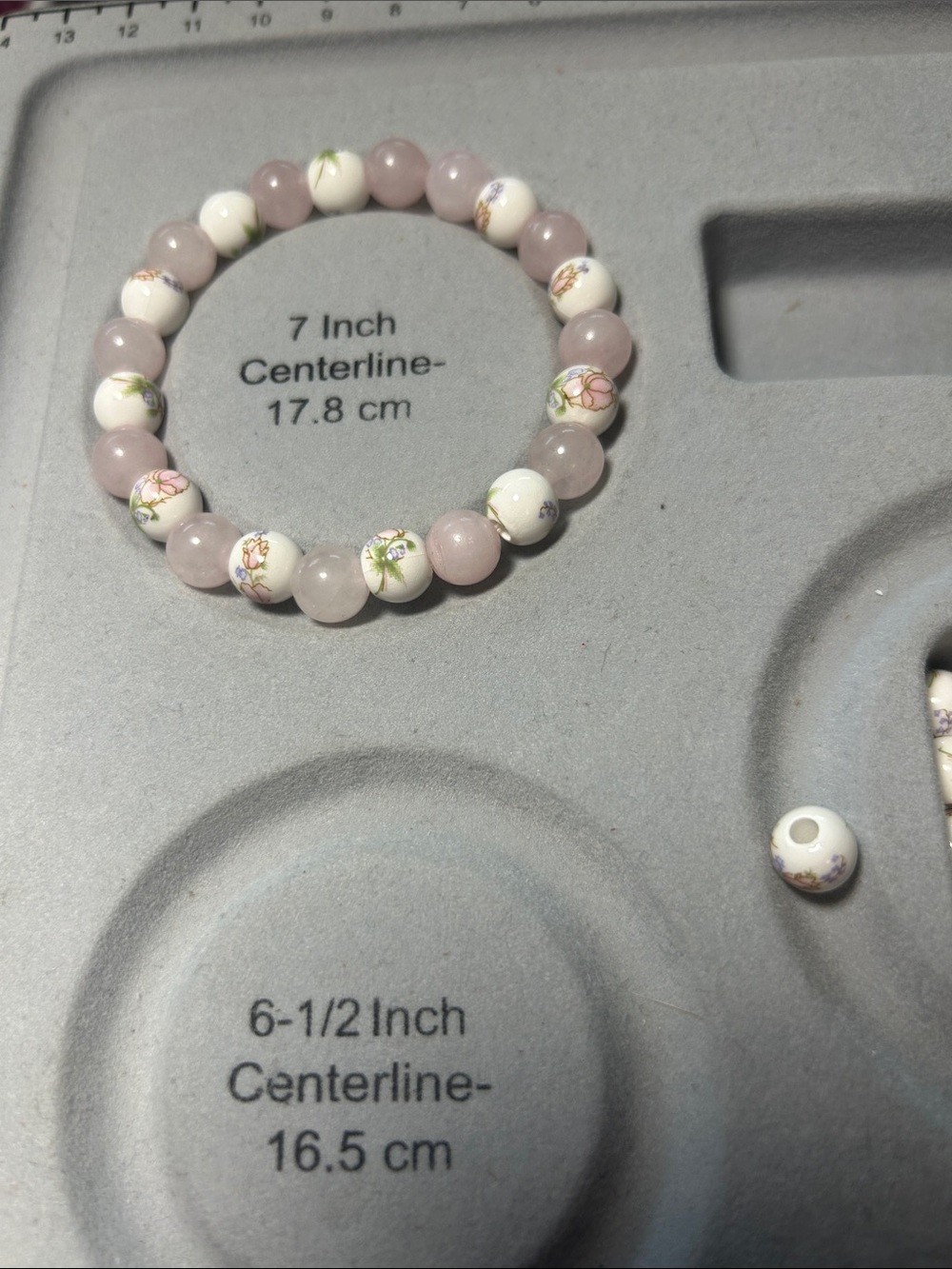 Pink Rose Quartz & White Floral Bead Stretch Bracelet